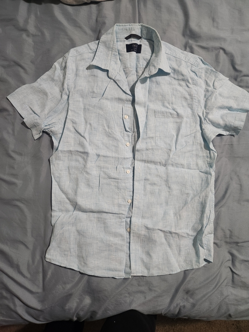 1901 Pale Blue Short-Sleeve Linen Blend Button-Down Shirt